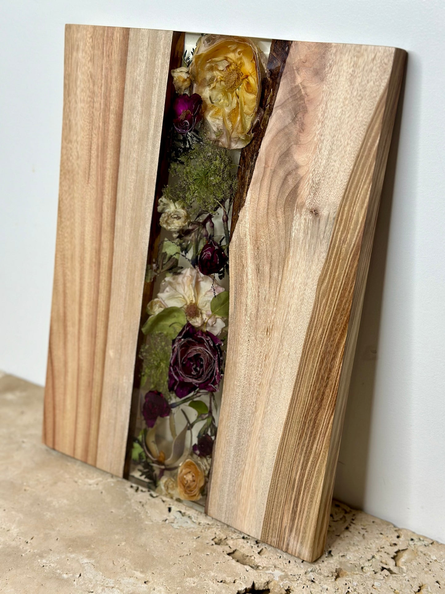 Live Edge River Serving Board Flower Preservation