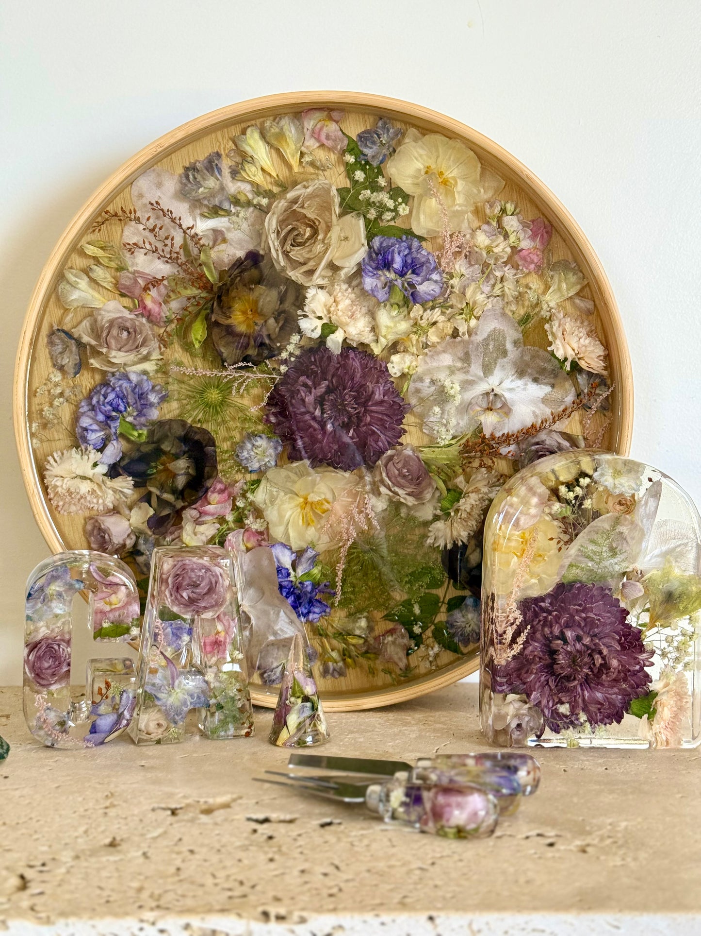 Wooden Round Tray Flower Preservation
