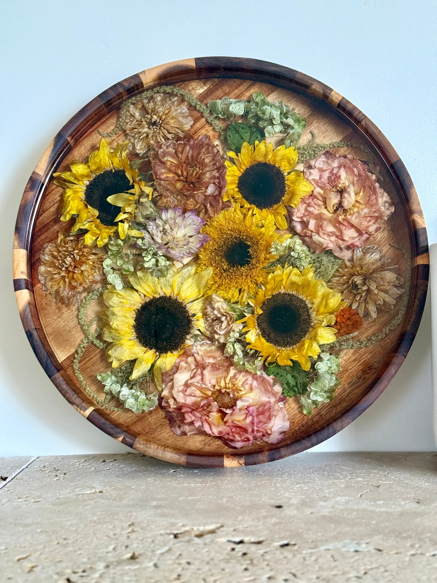 Wooden Round Tray Flower Preservation