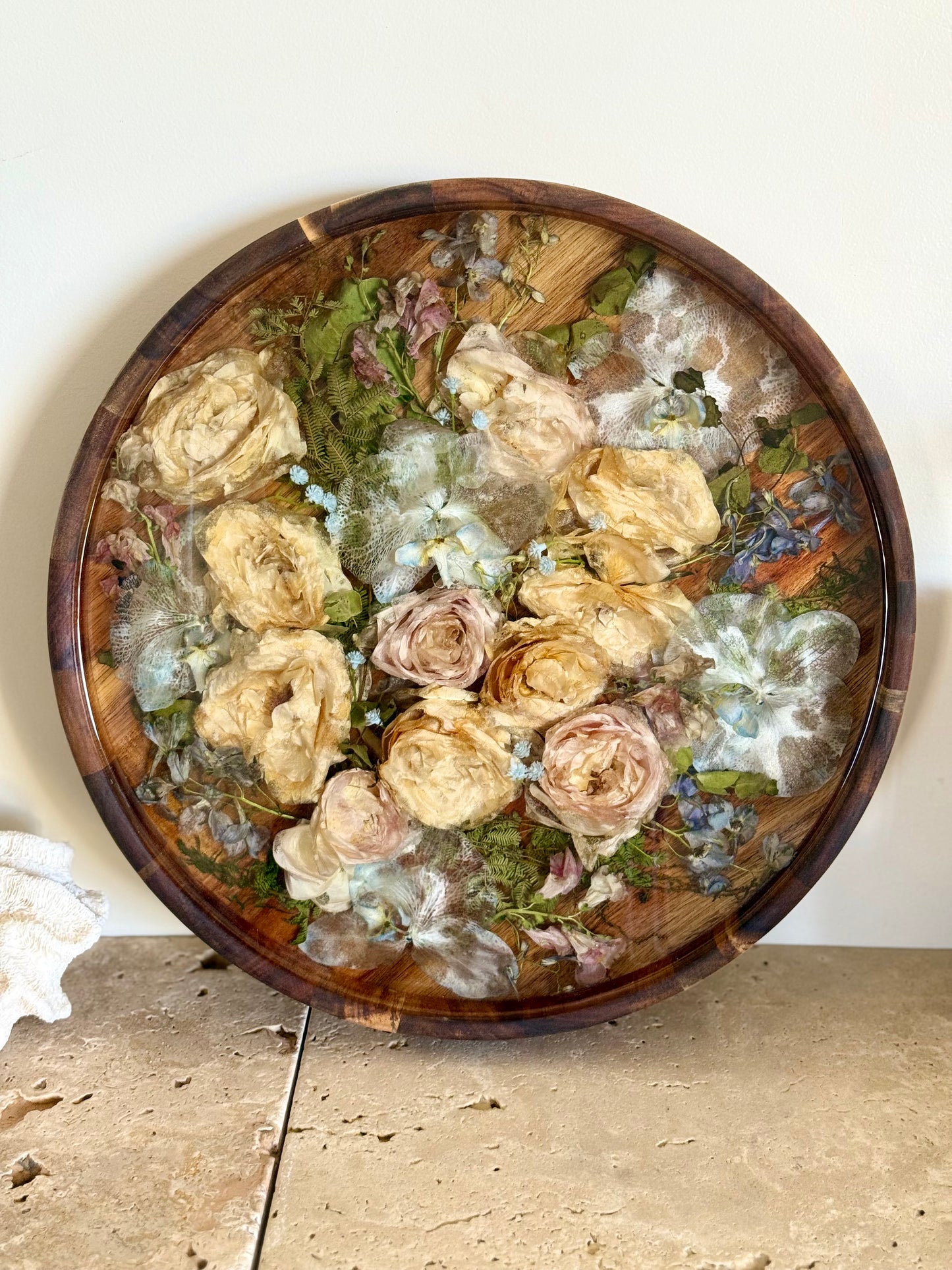 Wooden Round Tray Flower Preservation