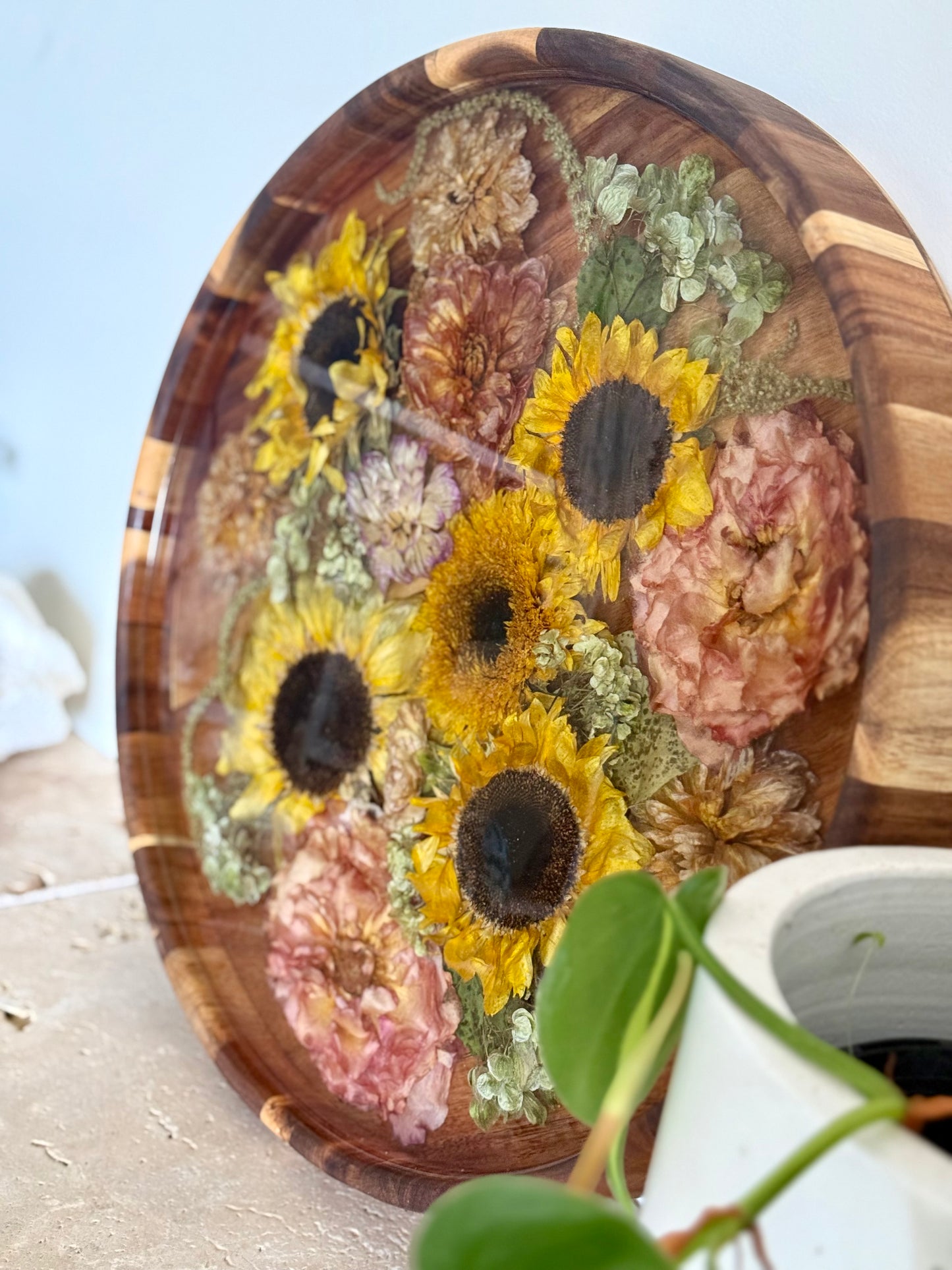 Wooden Round Tray Flower Preservation