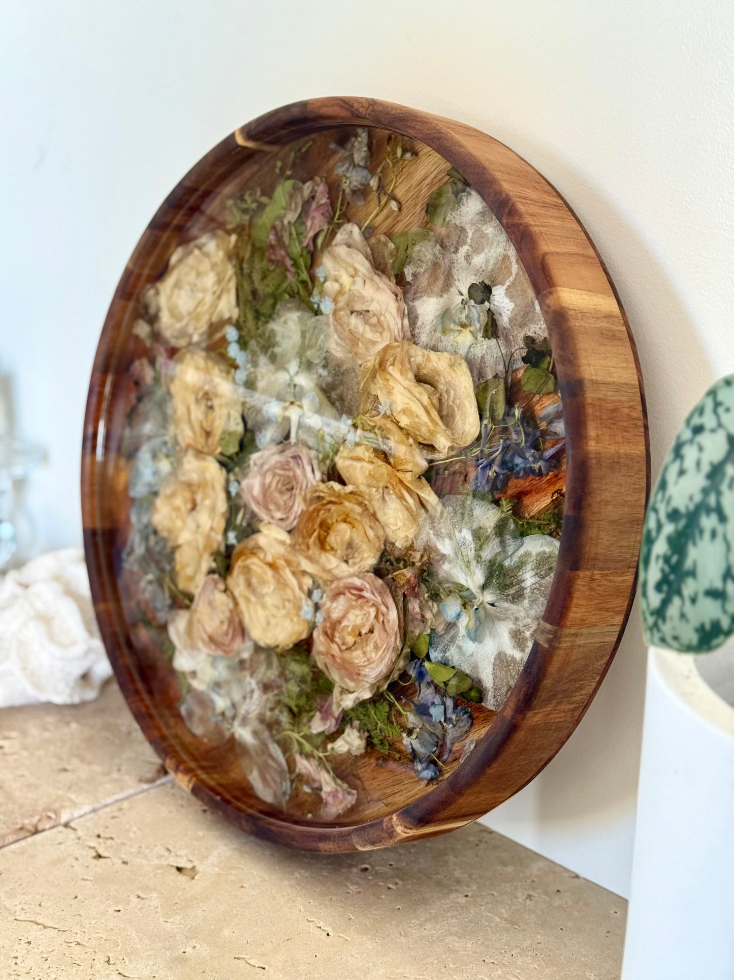 Wooden Round Tray Flower Preservation